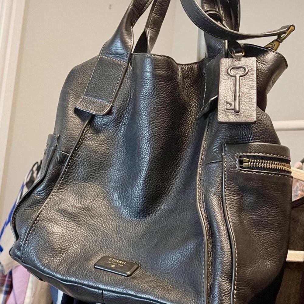 Fossil Black Leather Key Holder Tote/Bag